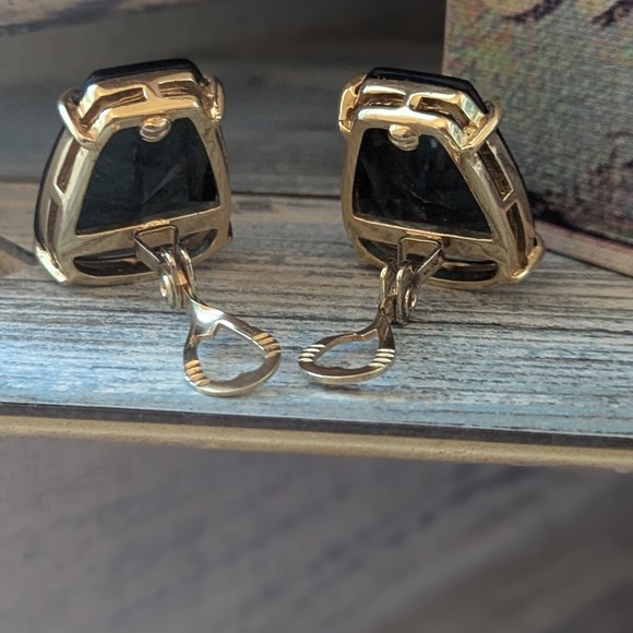 Vintage Monet Statement Clip-On Earrings | Bold Faceted Glass Stones|1980s - Picture 6 of 7